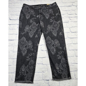 Chicos WOMENS SZ 16 So Slimming Girlfriend Slim Leg Ankle Jeans Floral Black